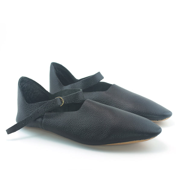 14th Century Medieval Turn Shoes Women and Men - Black middle ages shoe for women, Medieval shoes for men, crackowes, poulaines, medieval turn shoe