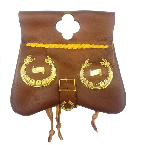 15th Century Renaissance Belt Pouch - brown decorated leather belt pouch or purse, Annunciation Triptych, The Mérode Altarpiece, Purses in Pieces pouch, metal fittings, raymond's quiet press