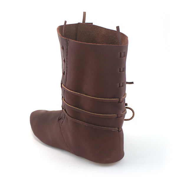 The Medieval High Turn Shoes - a historically accurate leather mid calf laced boot to Look sharp at your next medieval 11th, 12th, 13th, and 14th Century reenactment event
