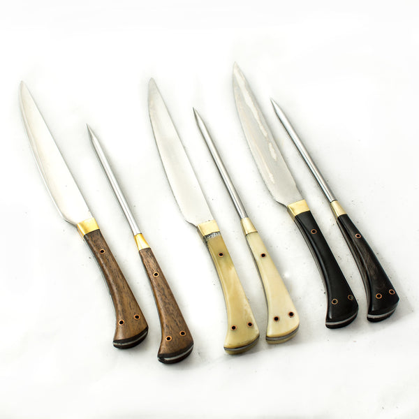 Medieval Knife & Pricker Feast Gear - bone horn and wood historically accurate feast gear with double scabbard for medieval reenactment, Rennaissance fair, LARP, and SCA feasting.