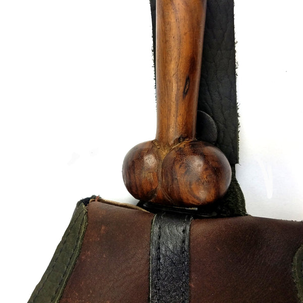 Medieval Military Leather Belt Pouch for SCA and LARP brown and black with dagger close up