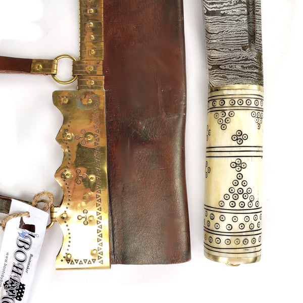 Large Viking Broke Back Damascus Seax Bone Handle #48 is large and so Seaxy.  The spine and blade are not parallel as found in many gravesites of the era.  This Viking knife makes a great period survival tool 