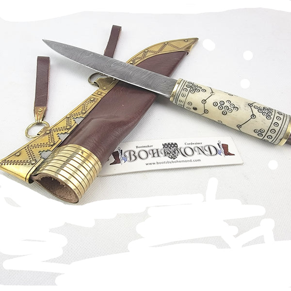 Norse Decorated Viking Damascus Knife #50C Brass Decorated Sheath