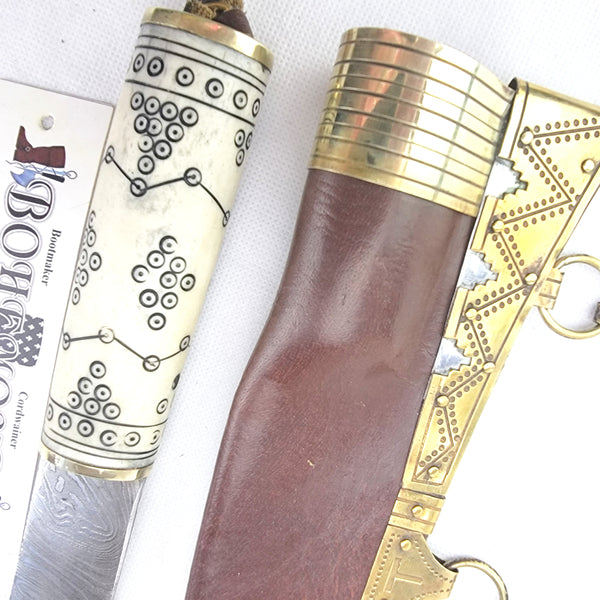 Norse Decorated Viking Damascus Knife #50C Brass Decorated Sheath