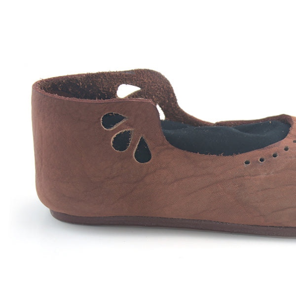 Slavic Eastern Viking Shoes - 8th to 11th Century features Viking shoe, laced Viking shoe, Viking shoe punched decorative holes, Viking apron dress shoes, slavic women's shoe, historically accurate medieval viking shoes, Viking reenactment shoes, SCA viking shoes, SCA slavic shoes, LARP viking shoes, cosplay viking shoe, Viking age shoes women