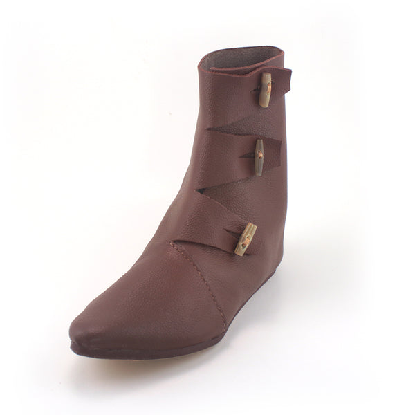 The Viking 3 Toggle Jorvik Shoes - front view of tall version of the Jorvic shoes Viking Age period footwear for medieval Norse Viking, or SCA, LARP
