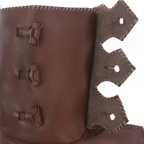 Baltic III Viking Age Boots toggle flap open, leather Rus Viking Boot with toggles