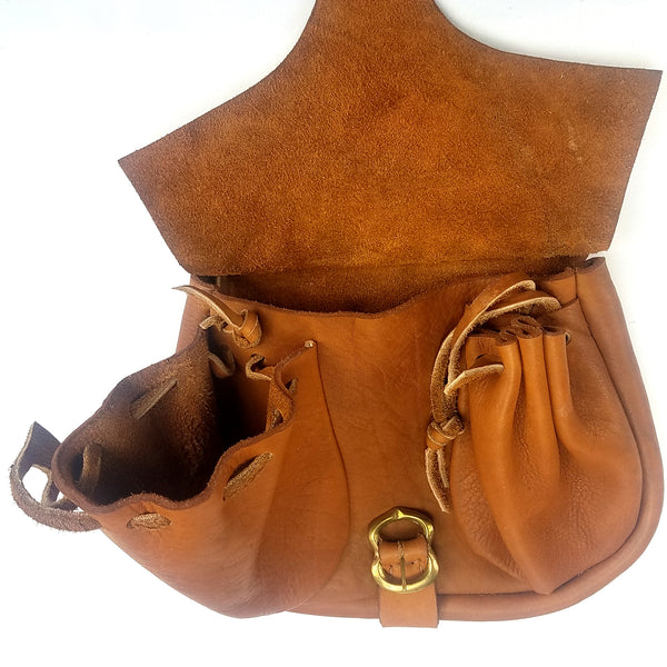 Campaign Leather Renaissance Belt Pouch - open view good for Dagger's or bollock knife and large to hold any smartphone