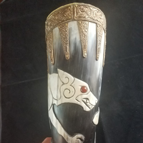 Horn, Norse Fenrir Themed Large Drinking Horn, Horn 03-18
