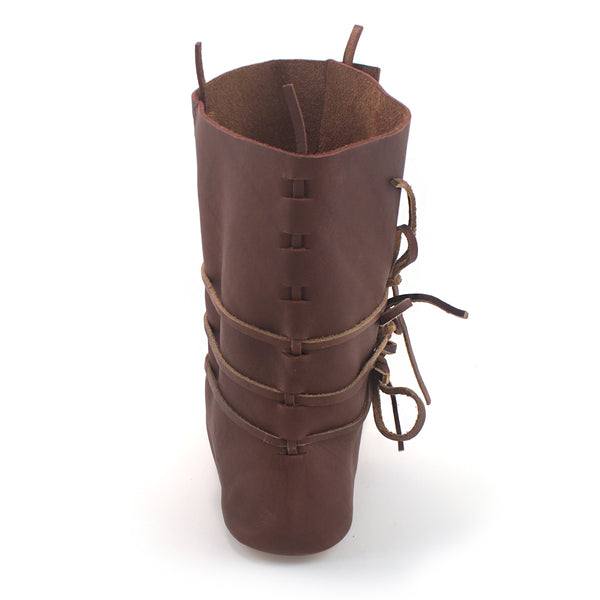 The Medieval High Turn Shoes - a historically accurate leather mid calf laced boot to Look sharp at your next medieval 11th, 12th, 13th, and 14th Century reenactment event rear view