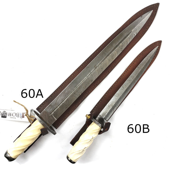 Medieval Short Sword Large Dagger Damascus Steel #60A