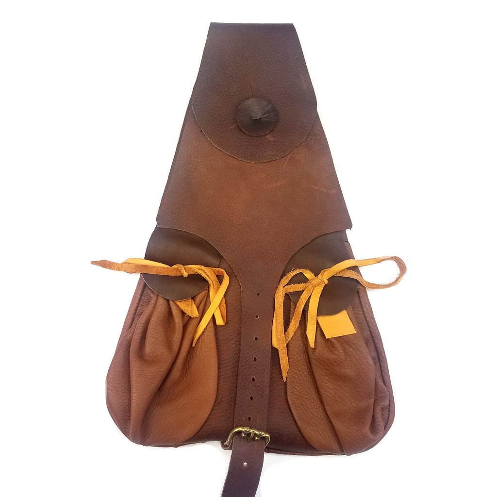 Mythrojan Suede Leather Drawstring Pouch - 8x6.5 Inch Renaissance Belt Bag Brown
